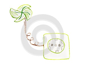 Wind power wind energy drawing with socket