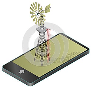 Wind pump for pumping of water on farm in mobile phone.