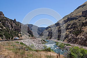 Wind River Canyon Railway, River and Road