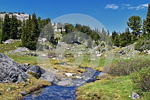 Wind River Range, Rocky Mountains, Wyoming, views from backpacking hiking trail to Titcomb Basin from Elkhart Park Trailhead going