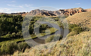 Wind River Winds Through Rugged Landscape Western Wyoming USA