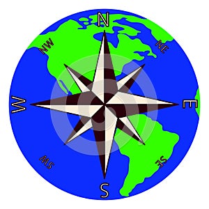 Wind rose against the background of the planet Earth. photo