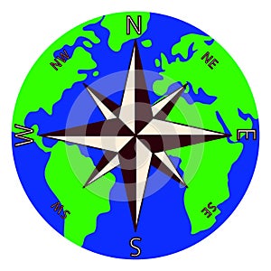 Wind rose against background of the planet Earth. photo