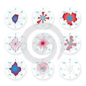 Wind rose chart icon setwith light background