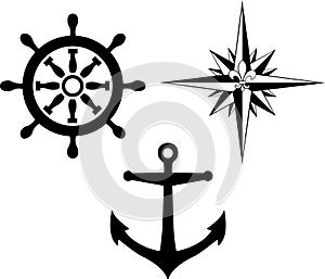 Wind rose compass and anchor