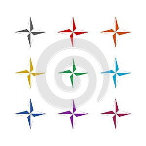 Wind rose compass icon isolated on white background. Set icons colorful