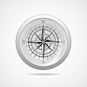 Wind rose compass vector symbol with shadow