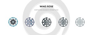 Wind rose icon in different style vector illustration. two colored and black wind rose vector icons designed in filled, outline,