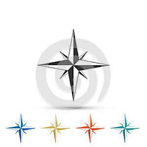 Wind rose icon isolated on white background. Compass icon for travel. Navigation design. Set elements in colored icons