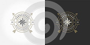 Wind rose logo emblem vector illustration outdoor expedition adventure compass silhouette