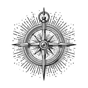 Wind Rose Nautical Compass engraving vector