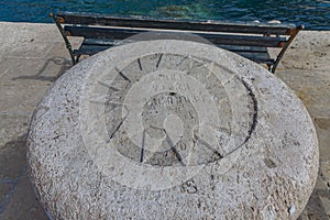 Wind rose on a pillar in the old town of Dubrovnik