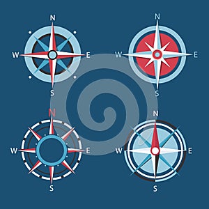 Wind rose, Vector compass flat icon set.
