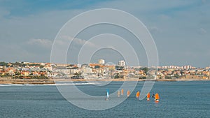 Wind sailing boats at Estoril Bay, Portugal