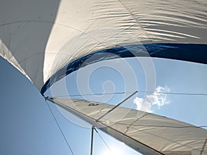 Wind in sails on sailboat photo