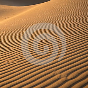 Wind-sculpted sand dunes with rhythmic, parallel