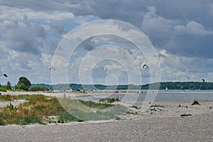 Wind sports at the Laboe beach on the Baltic sea coast