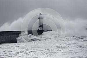 Wind spray after big ocean wave crash