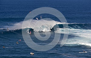 Wind surfer at Peahi or Jaws surf break, Maui, Hawaii, USA photo
