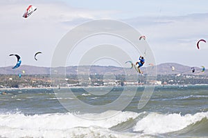 Wind surfer surf in sea a beach in Nam Tien, Vietnam