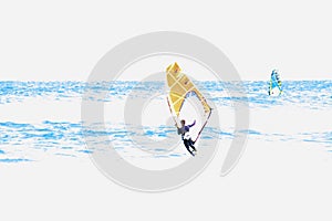 Wind surfing on the island\'s coast in the area of Jameos