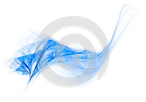 Wind touch. Blue feather on a white photo