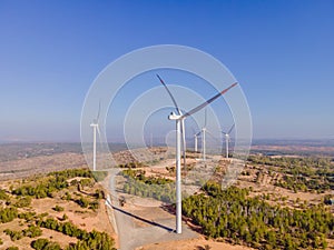 Wind turbine from aerial view - Sustainable development, environment friendly, renewable energy concept