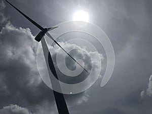 Wind turbine against the sun