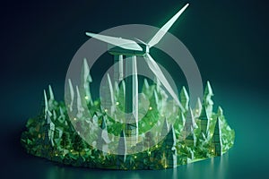 Wind turbine and alternative renewable energy. Paper art of ecology and environment concept. Eco friendly nature