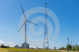 Wind turbine and antenna mast Japan