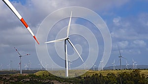 Wind turbine with beautiful blue sky photo