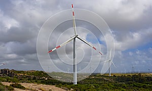 Wind turbine with beautiful blue sky photo