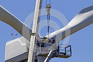 Wind turbine being repaired photo