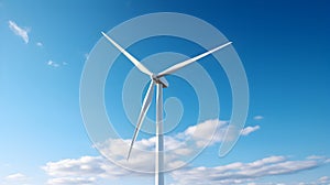 Wind turbine on blue background, sustainable clean energy concept