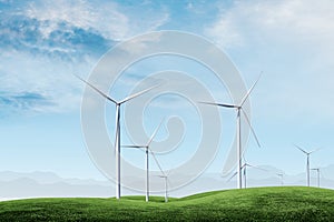 Wind turbine with blue sky