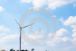 Wind turbine and Blue sky background. Renewable Energy Concept