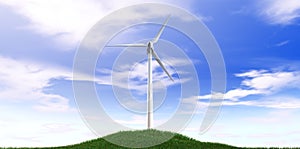 Wind Turbine Blue Sky And Grass Hill