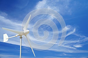 Wind Turbine , Blue Sky and Thin Cloud