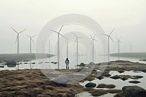 A wind turbine complex. The idea of transitioning to renewables. Generative AI photo