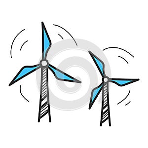 Wind turbine doodle icon vector isolated