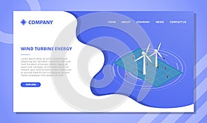 Wind turbine energy blueprint concept for website template or landing homepage with isometric style