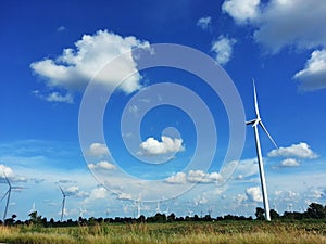 Wind turbine farm and blue sky