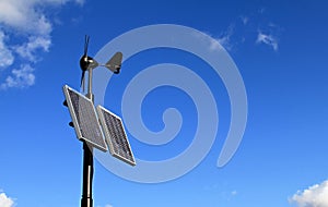 Wind turbine farm with blue sky stock photo