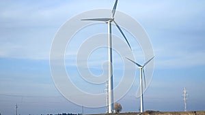 Wind turbine farm with blue sky stock video