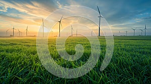 Wind Turbine Farm in Green Fields - Sustainable Power Generation