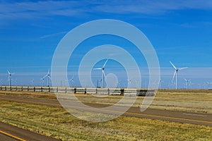 A wind turbine farm in rural West Texas