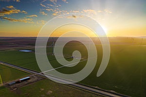 A wind turbine farm in rural West Texas