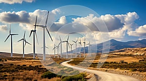 wind turbine in the field, close-up of wind generator, wind turbine against blue sky