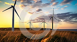 wind turbine in the field, close-up of wind generator, wind turbine against blue sky