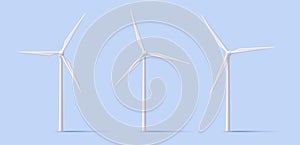 Wind turbine front and angle view. Alternative renewable power generation, green energy concept, isolated icons